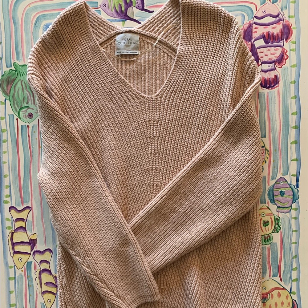 Urban Outfitters Oversized V-Neck Tan Sweater